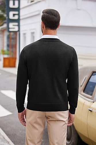 COOFANDY Pullover Herren V Ausschnitt Strickpullover Herrenpullover Langarm Regular Fit Feinstrick Pulli Casual Business Winterpullover Sweater Einfarbig Schwarz L