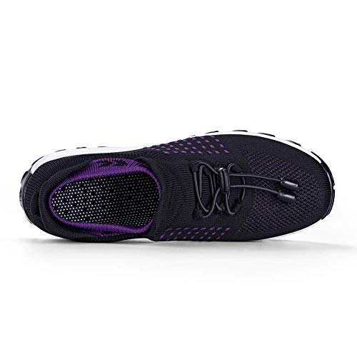 Women's Walking Shoes Sock Sneakers - Mesh Easy Lace Air Cushion Lady Nurse Shoes Jazz Dance Platform Nursing Shoes Purple&Black,10.5 #TOP3
