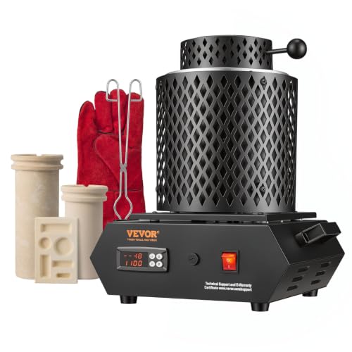 VEVOR Gold Melting Furnace 1350W 2102 PID Digital Electric Melting Furnace with 1 kg and 3 kg Ceramic Crucibles Insulated Gloves Crucible Tongs and Tray for Gold Silver Aluminum Copper