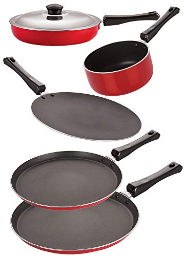 Nirlon Non-Stick Flat Base Gas Compatible Cookware Set, 5 Piece