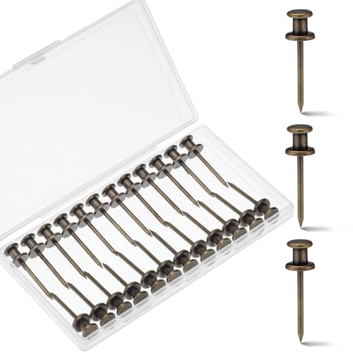 Image of Watersay 50 Pcs Double Headed Picture Hanging Nails Long Push Pins for Wall Thumb Tacks Wall Hooks Decorative Picture Hanging Nails for Home Office Photo(Bronze,Gongzi)
