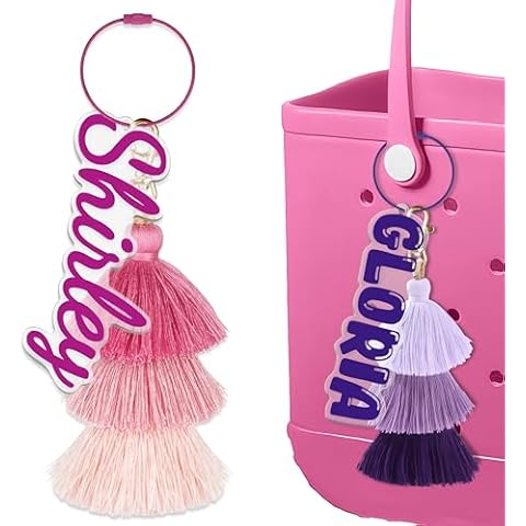 NBOOCUP Custom Personalized Acrylic Name Tags for Bogg Bag, Custom Name Plate Keychain for Bogg Bag Accessories, Bogg Bag Charms, Custom Rubber Beach Bag with Tassel Cover