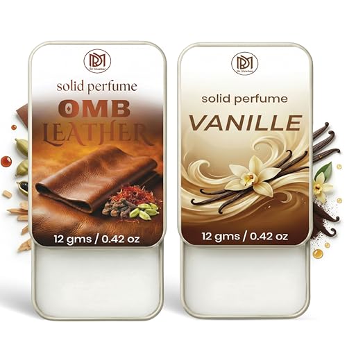 Image of Dr.Mashur Solid Perfume |OMB leather&Vanille Alcohol Free Wax Perfume Balm, Long Lasting | Pocket Tin 12g, Pack Of 2| Non Greasy Smooth Glide, Travel Friendly Unisex Gifts He Or Her