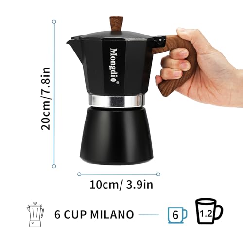 Mongdio Stovetop Espresso Maker Moka Pot, Cuban Coffee Maker Stove top coffee maker Moka Italian Espresso Greca Coffee Maker Brewer Percolator, 6 Espresso Cups, 10 oz - Black