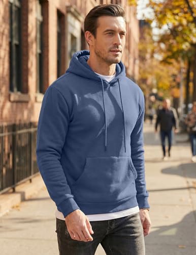 Image of JMIERR Mens Fleece Lined Hoodie Pullover Drawstring Pocket Winter Warm | Cozy fleece-lined pullover, adjustable drawstring hood, kangaroo pocket, regular fit, machine wash