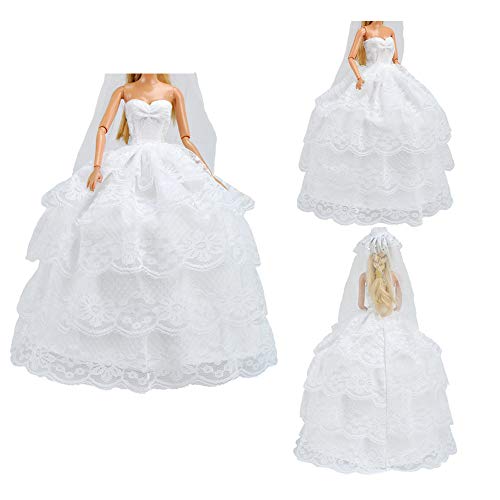 E-Ting SKU40841_SML Wedding Set Beautiful Gown White Bride Dress Clothes With Veil And Groom Business Suit Outfit For Dolls（Doll Not Included） thumb #2