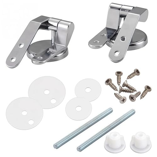 1 Pair(Non-Universal)Zinc Alloy Toilet Seat Hinge Mountings with Bolts Screw and Nuts Top Tightening Toilet Lid Hinge Toilet Replacement Part for Round Toilet Cover