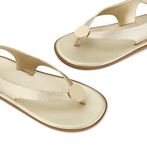 Image of Flat Sandals for Women Strappy Sandals Comfortable Dressy Beach Flip Flop Slides Thong Sandals for Women with Metal Circular