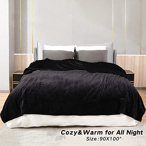Eopecles Heated Blanket King Size, Dual Controller Reversible Flannel 90" X 100" For King Bed, With 8 Hour Auto Off & 3 Heating Levels, Fast Heating Blanket-Etl Certification, Machine Washable, Black #TOP3