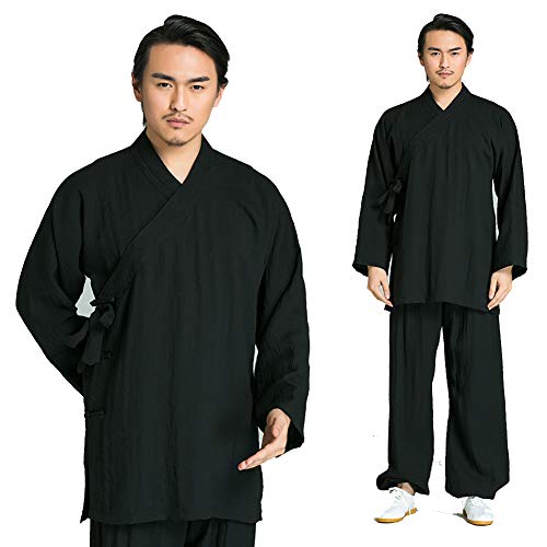 Yangliu Uniformi di Tai Chi Kung Fu Abbigliamento Cinese Tradizionale Arti Marziali Unisex Qi Gong Wing Chun Shaolin Kung Fu Abbigliamento da Allenamento in Lino-Black-XL