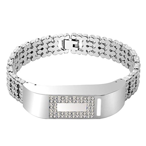 iTerk For Fitbit Flex Bands,Stainless Steel Metal Replacement Wristband With Frame Bling Rhinestone Adjustable Bracelet Durable Silver