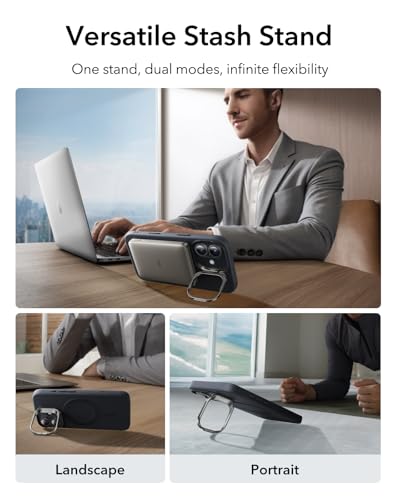 Image of ESR Silicone Case for iPhone 17, Built-in Camera Stash Stand Compatible with MagSafe, Military-Grade Drop Protection Magnetic Phone Case for iPhone 17, Cloud Series, Black