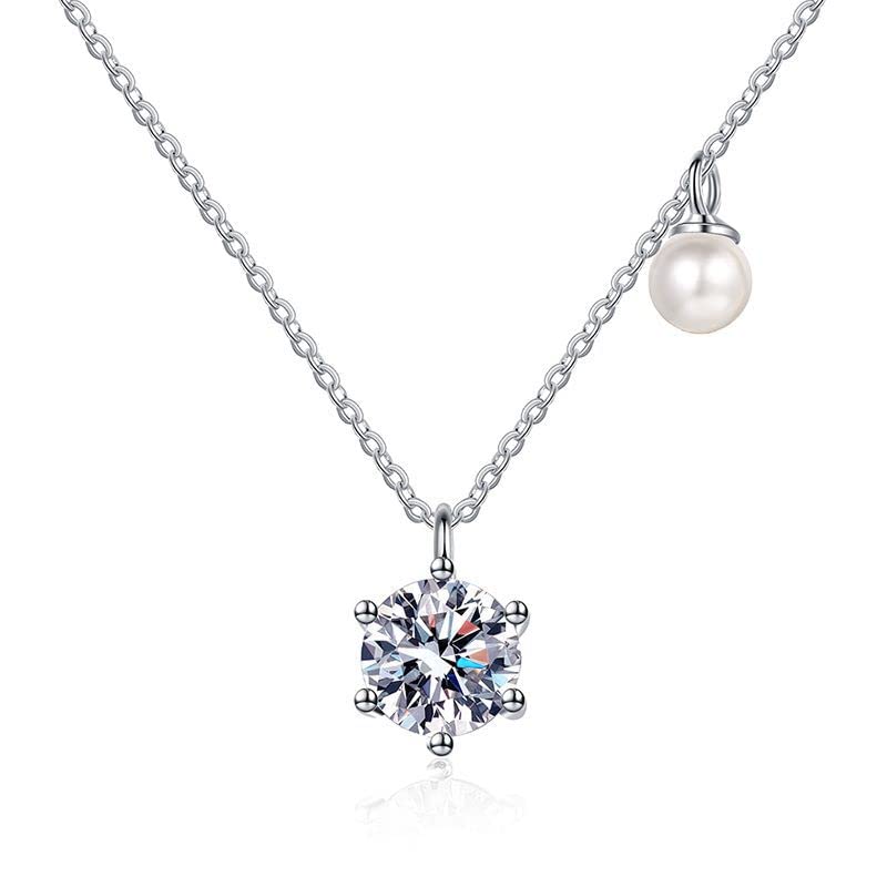 Pendentif moissanite et perle le collier en argent s925 cadeau idéal