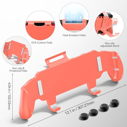 Image of OIVO Grip Compatible with Nintendo Switch 2, Switch 2 Ergonomic Grip Case with Adjustable Stand, Comfort Game Accessories with 5 Game Card Slots and 4 Thumb Caps, Orange
