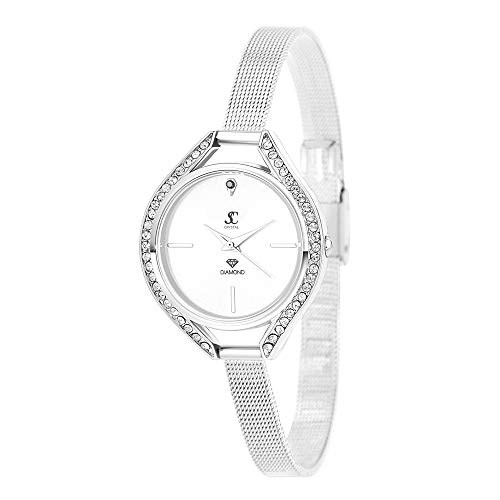 Montre pour femme en métal rhodié argenté et bleu au fermoir ajustable