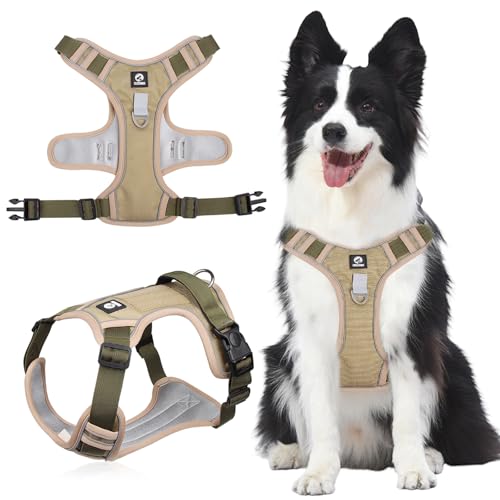JSTHHTT Pettorina per Cani, Pettorina Cane Taglia Media, Traspirante, Anti-Tiro, Regolabile, Riflettente, Facile da Controllare, Perfetta Per L'Allenamento Quotidiano, Camminata, Corsa (cachi, L)