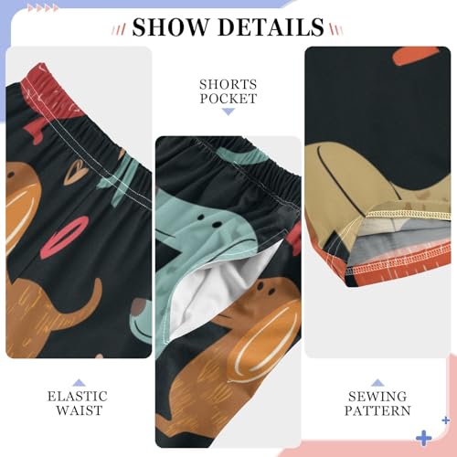 Dachshund Dog Love Boys Long Pants Soft Trousers Elastic Waist Kids Lounge Bottoms with Pockets S-XL4