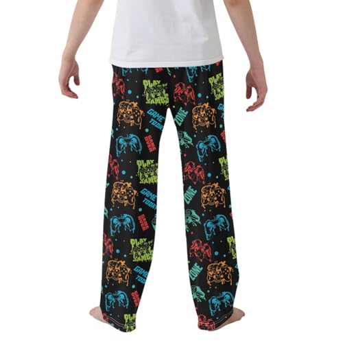 CaTaKu Boys Games Fun Pants for Boys Girls Wide Leg Sweatpants Kids Long Bottoms with Pockets Size 6-14Y2