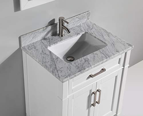 Vanity Art 30 Inches Single Sink Bathroom Vanity Set Carrara Marble Stone Top Dove-Tailed Drawer Soft Closing Doors Undermount Rectangle Sink Cabinet With Free Mirror Va2030-W #TOP2