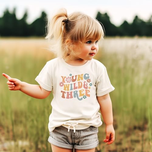 Young Wild Three Daisy Groovy Adorable 3rd Birthday Shirt for Infant Baby Toddler Girl Third Birthday Outfit3