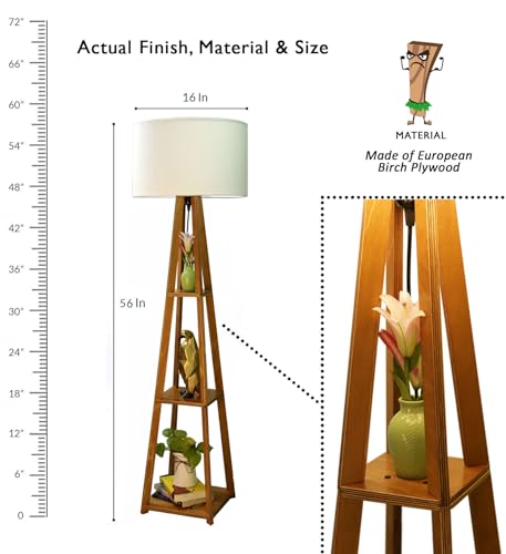 Crosscut Furniture Wooden Floor Lamp with Shelf (Cotton White). LED Bulb Included.