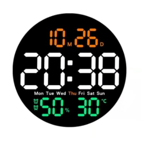 BEIBEINOYA LED壁掛け時計 温度計湿度計 自動感応夜光 ルミナスデジタル 静音リモコン付き 壁掛け時計 省エネ 照明 多機能 寝室/リビングルーム/浴室用 (D,25.5*3cm)