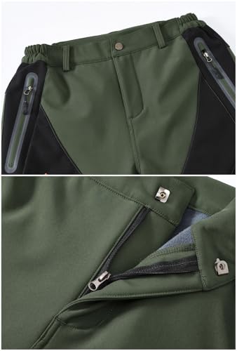 donhobo Damen Gefüttert Winterhose Wasserdicht Winddicht Atmungsaktiv Warm Verdickte Softshellhose Frühling Herbst Wanderhose Outdoorhose (Grün, XL)