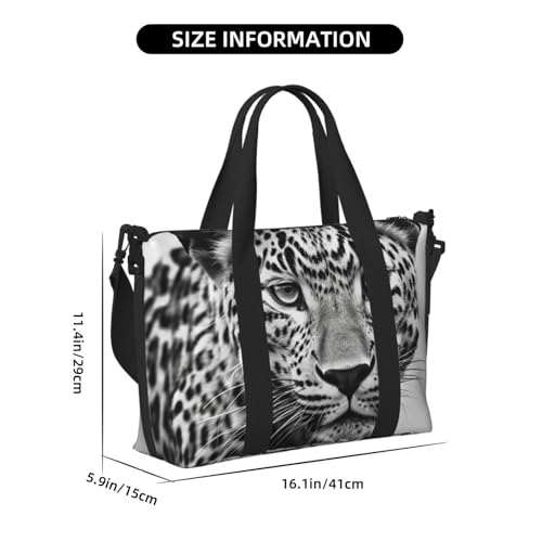 Black White Leopard Animal Duffle Bag for Men Women Gym Bag with Shoes Compartment Travel Bags Lightweight Overnight Bags2