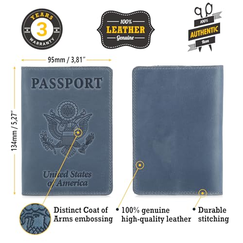 US Leather Passport Book Cover - Thin American Travel Passport Holder - Premium International USA Passport Protector Case for Women Men (Light Blue Vintage)2