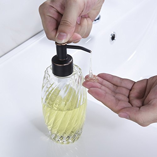 Image of Delle Rosa Countertop Glass Soap Dispenser Oil Rubbed Bronze Clear Glass Bottle Dispenser for Kitchen, Bathroom Essential Oils, Lotions, Liquid Soaps