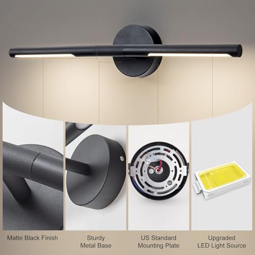 Image of Matte Black Bathroom Light Fixtures Over Mirror 24 Inch, 18W 360 Rotatable Dimmable 4000K Led Vanity Light Bar, Modern Bathroom Vanity Lights Above Mirror, Led Bathroom Lighting