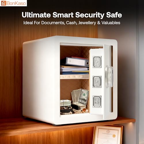 Image of BonKaso 43L Smart Security Safe | Fingerprint PIN Key Access | Adjustable Shelves | Heavy-Duty Metal | Built-in Alarm | Home Office Storage Safe