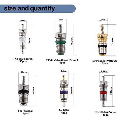 Ocr US_AIR004 102Pcs Car Air Conditioner Valve Core R12 R134A Automotive Air Conditioning Refrigeration Tire Valve Stem With Double Head Dual Dismantling Remover Tool Assortment Kit thumb #2