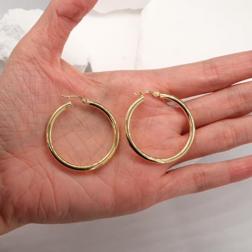 Image of Italian 14k Yellow Gold High Polished Round Hoop Earrings