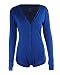 Moxeay Women V-neck Long Sleeve Shorts Knitted Bodysuit Jumpsuit Romper Overall (S, Royal Blue)