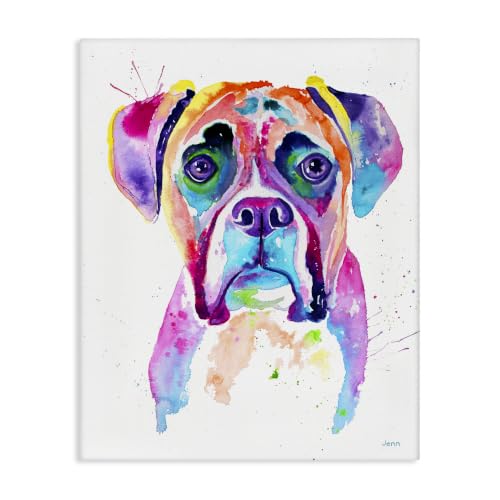 Boxer Dog Watercolor Portrait, 24 x 30 Inch Canvas Wall Art
