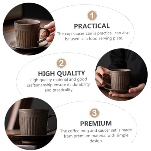 Tasse à café en céramique rétro à large base avec soucoupe