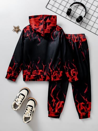Boys Sweatsuits Two Pieces Pants Set 3D Fire Printed Hoodies Sweatshirt and Sweatpants Set Outfit Sets for Boy 5-14Y2