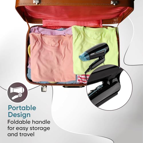 Vega U Style Foldable Hair Dryer for Women & Men with 1600W, Cool Shot Button, 2 Speed/3 Heat Settings, Detachable Nozzle, Travel Friendly, Fast Hair Drying, (VHDH-24) - Image 6