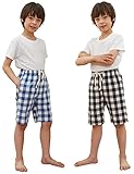 HiddenValor Boys Pajamas Shorts, Pull On Lounge Shorts (Black/White & Blue/White, L)