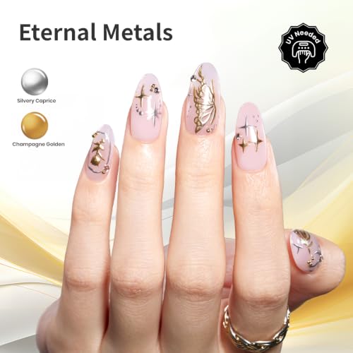 Image of Beetles Metallic Gel Nail Polish Liner Set Silver Bronze Gold 2pcs Gel Liner Nail Art French Tip 3D High-Gloss Effect for Nails Paint Design with Build in Thin Brush DIY Soak Off Uv Lamp Manicure