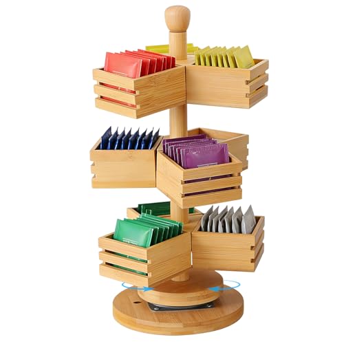 Elegant Wooden Tea Box - Rotating 3-Tier Tea Bag Organiser for Optimal Storage in Kitchen and Office