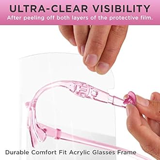 TCP Global Salon World Safety Face Shields with Pink Glasses Frames (Pack of 10) - Ultra Clear Protective Full Face Shields
