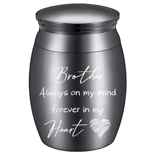 CREATCABIN Small Cremation Urns Brother Ashes Urn Cremains Stainless Steel Mini Sharing Burial Funeral Keepsake Urns for Family Brother Human 1.57 x 1.18Inch-Always on My Mind Forever in My Heart