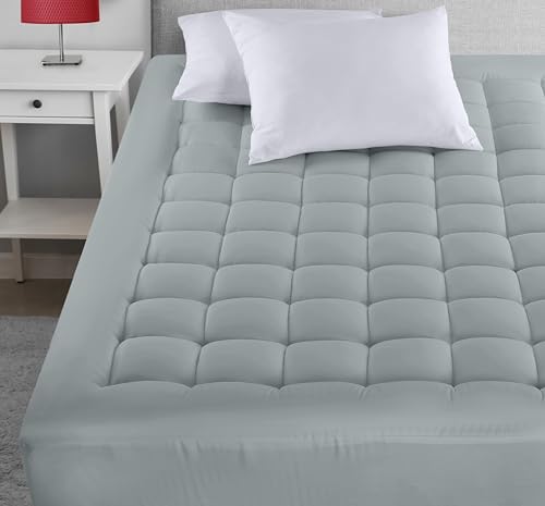 Utopia BeddingFull Mattress Pad, Quilted Fitted Premium Mattress Protector, Deep Pocket Mattress Cover Stretches up to 16 Inches, Fluffy Pillow Top Mattress Topper (54x75 Inches, Light Grey)