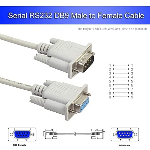 Image of ULTRABYTES VGA Cable 1.5 m Serial RS232 9-Pin DB9 9-Pin MALE TO FEMALE PC Converter Cable (Compatible with PC, White)