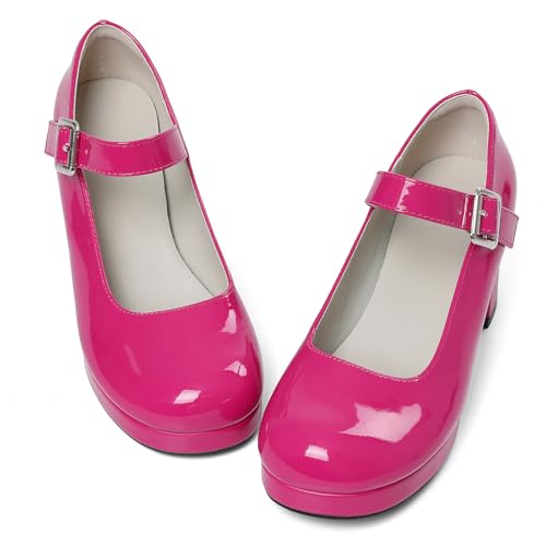 Image of femflame Women's Low Chunky Heel Mary Jane Pumps Ankle Buckle Strap Sweet Round Toe Dress Shoes JK Cosplay Uniform Dress Shoes