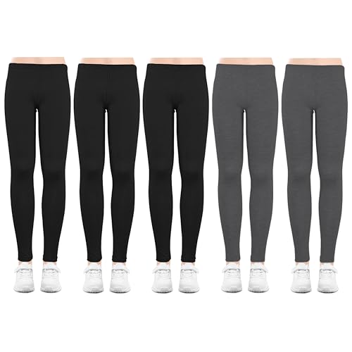5 Pack Leggings for Girls Pants:Girls Legging Soft Stretchy Kids Basic Solid School Girls Pants Size 4-12 Years