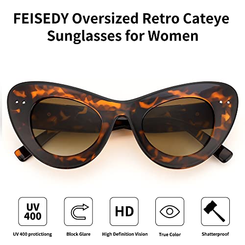 FEISEDY Oversized Cat Eye Sunglasses for Women Retro Fashion Cateye Sunglasses B29184