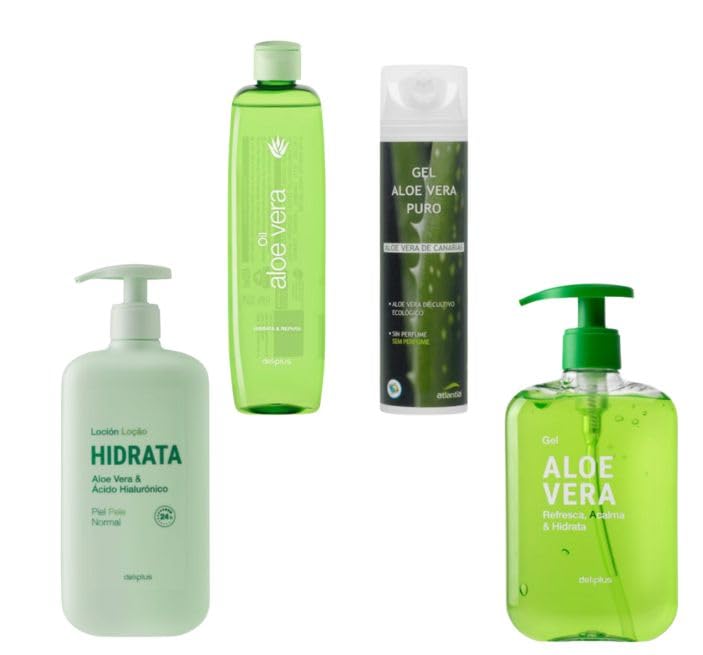 Atlantia Pack para el Cuidado de la Piel con Aloe Vera - Gel Aloe Puro Orgánico - Gel Corporal - Loción Corporal Hidratante 600g - Aceite Corporal 400ml